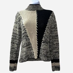 Elegant Soft And Cozy Black and Cream Women's Turtleneck Sweater